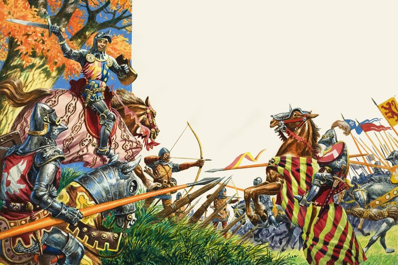 Agincourt-i csata 1415-ben (gouache, papír) alkotó: Peter Jackson