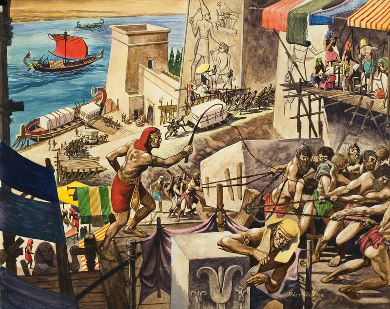 A piramisok építése (gouache, papír) alkotó: Peter Jackson