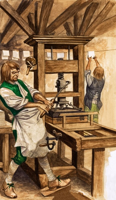 Caxton présgépe (gouache papíron) alkotó: Peter Jackson