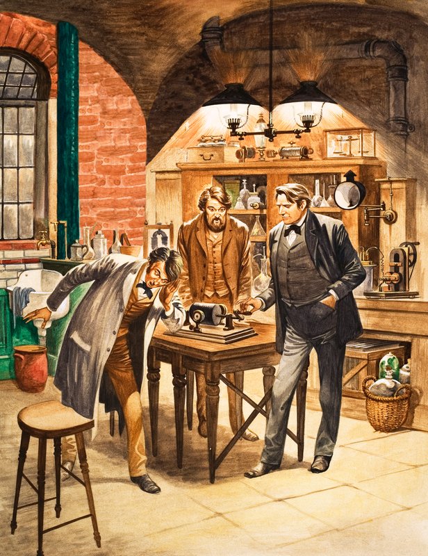 Edison bemutatja az első fonográfot a laboratóriumában alkotó: Peter Jackson
