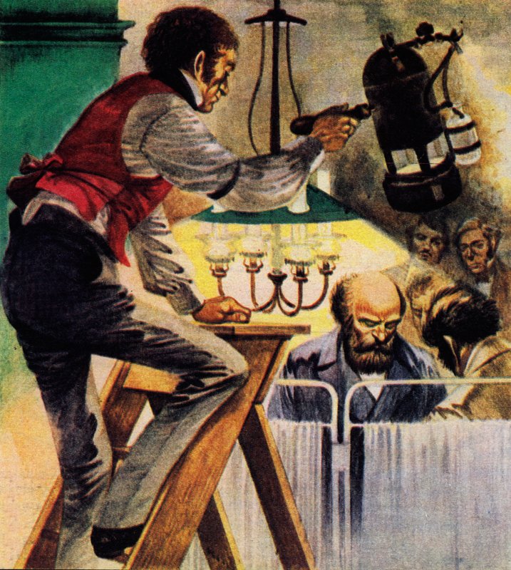 Joseph Lister ragaszkodott a karbolos spray-khez a műtőben (színes litho) alkotó: Peter Jackson