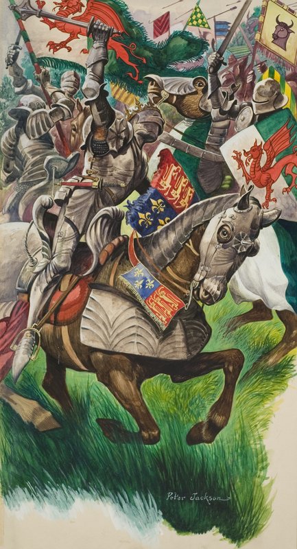 Richárd király (1452-85) és Tudor Henrik (1457-1509) a bosworthi csatatéren 1485-ben (gouache, papír) alkotó: Peter Jackson