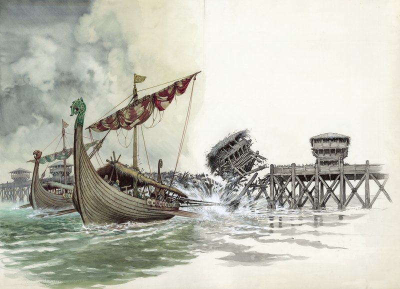 A London Bridge lerobbant az Olaf The Norseman által vezetett viking támadásban 1014-ben alkotó: Peter Jackson