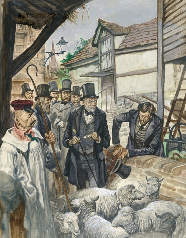 Louis Pasteur látja a lépfene elleni oltóanyaggal végzett kísérletének eredményét. alkotó: Peter Jackson
