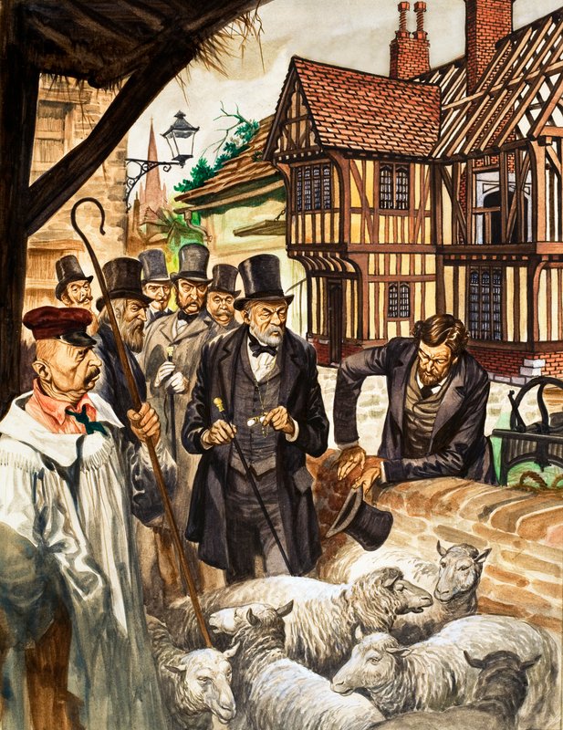 Louis Pasteur látja a lépfene elleni oltóanyaggal végzett kísérletének eredményét. alkotó: Peter Jackson