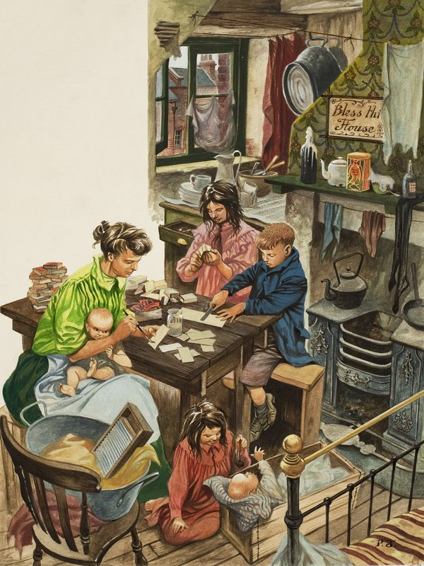 Gyufásdobozok készítése (gouache, papír) alkotó: Peter Jackson