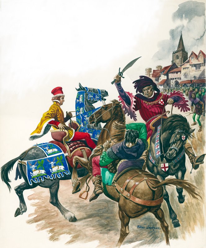 A londoni polgármester megtámadja Wat Tyler-t (1381) (gouache, papír) alkotó: Peter Jackson