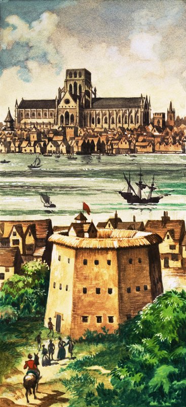 A Globe Színház külső része a folyó mellett, Bankside-ban alkotó: Peter Jackson