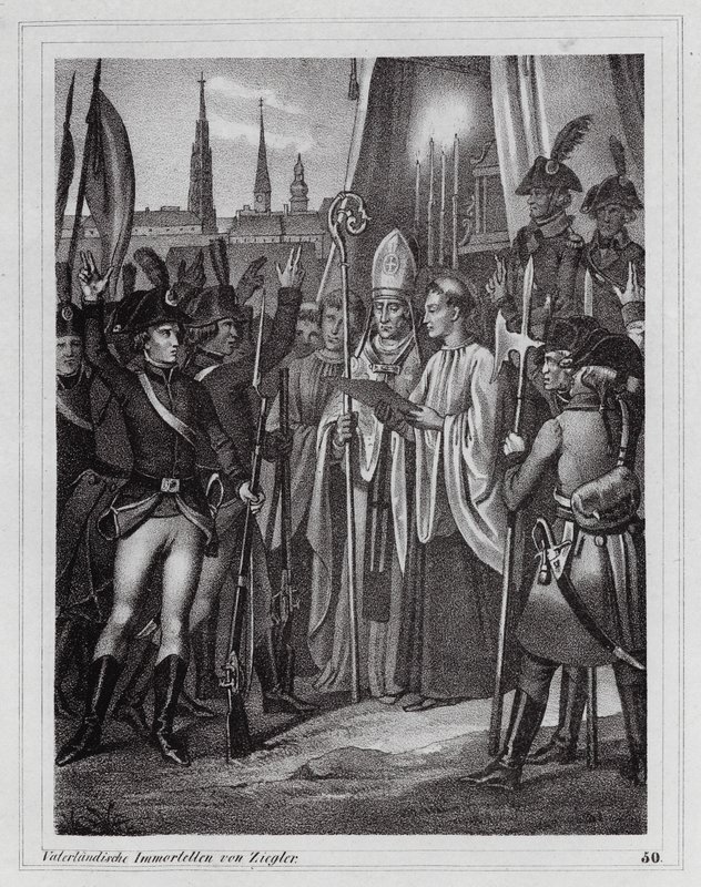 Osztrák katonák indulnak a franciák elleni harcba, Bécs alkotó: Peter Johann Nepomuk Geiger