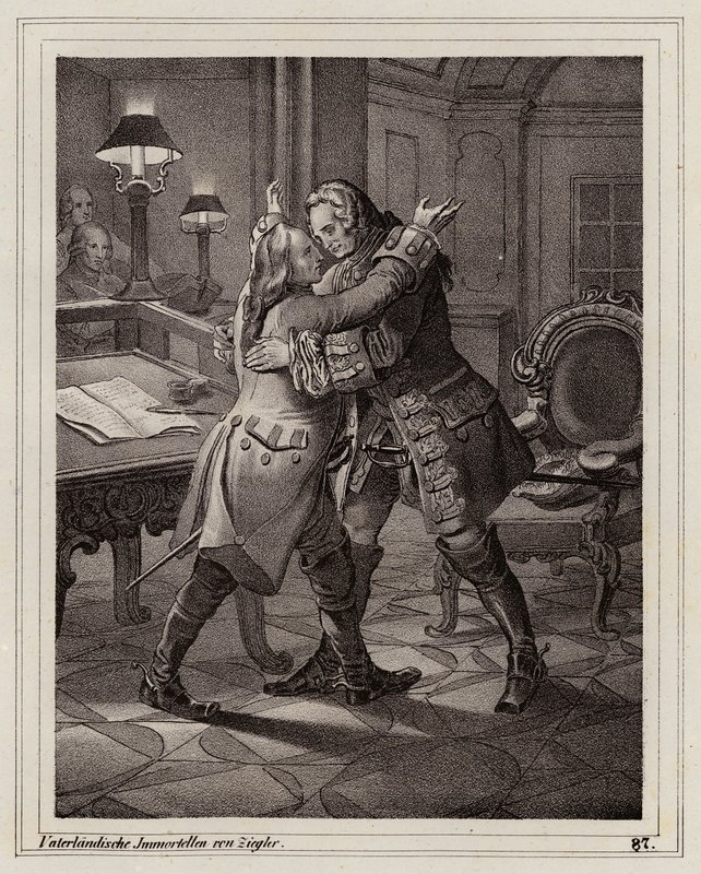 Savoyai Eugén átöleli Marlborough hercegét, spanyol örökösödési háború alkotó: Peter Johann Nepomuk Geiger