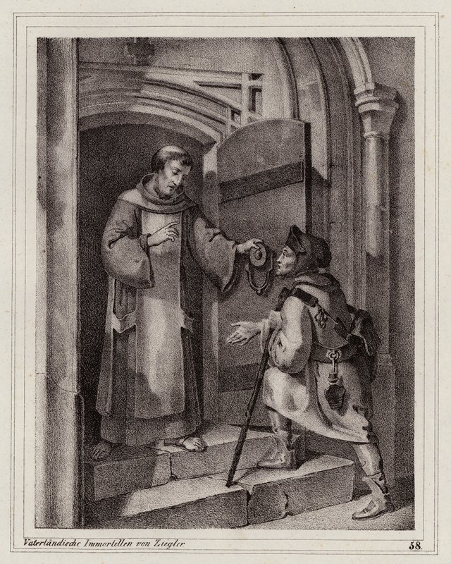 A törvényen kívüli John Parricida egy pisai kolostorban keres menedéket. alkotó: Peter Johann Nepomuk Geiger