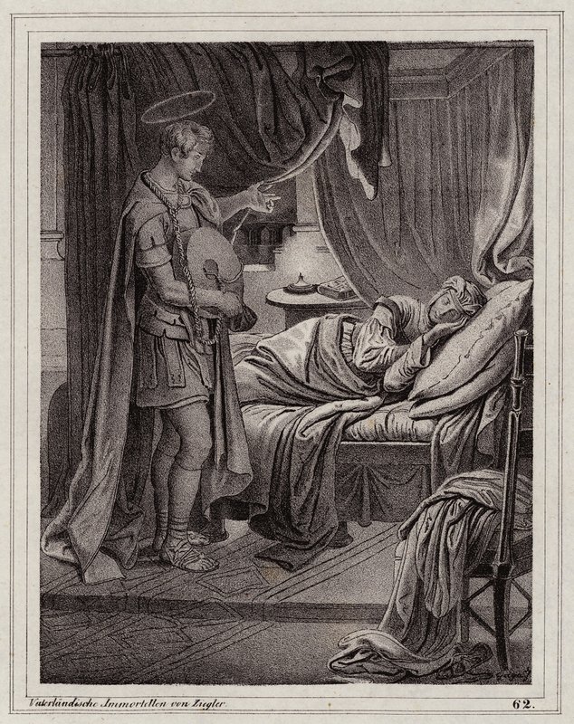 Valeria látomása Szent Flóriánról (metszet) alkotó: Peter Johann Nepomuk Geiger