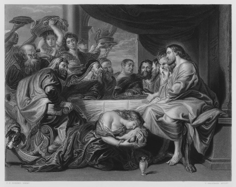 Mária Krisztus lábát felkenve, a Királyi Gyűjtemény képéről (metszet) alkotó: Peter Paul (after) Rubens