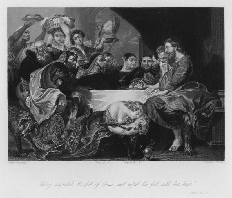 Mária Magdolna megkenti a Megváltó lábát, XII. János, 3 (metszet) alkotó: Peter Paul (after) Rubens