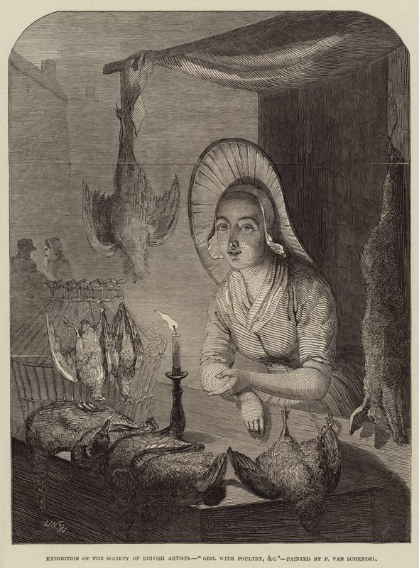 Lány baromfival stb alkotó: Petrus van Schendel