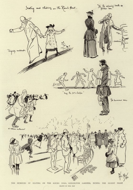 A Humours of Skating on the Round Pond, Kensington Gardens, a közelmúltban fagy alkotó: Phil May