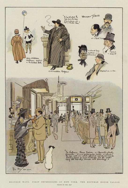 Western Ways, New York első benyomásai, a Hoffman-ház szalon (chromolitho) alkotó: Phil May