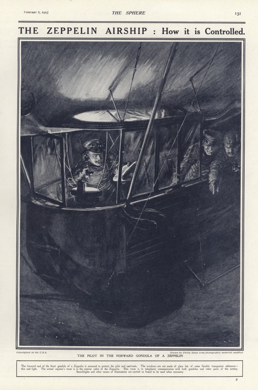 Német pilóta egy Zeppelin elülső gondolájában, I. világháború alkotó: Philip Dadd