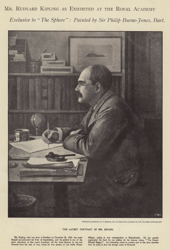 Rudyard Kipling portréja a Királyi Akadémián (litho) alkotó: Philip (after) Burne Jones
