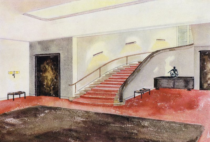 1930-as évek belső terei: lépcsőház (színes litó) alkotó: Philip Alexius de (after) Laszlo