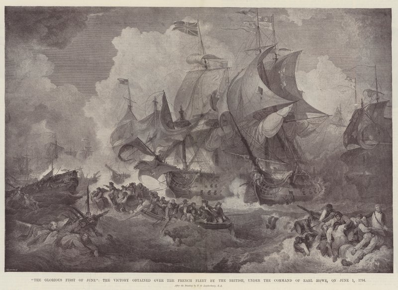 A dicsőséges június elseje, a britek által a francia flotta felett aratott győzelem Earl Howe parancsnoksága alatt 1794. június 1-jén alkotó: Philippe Jacques de Loutherbourg