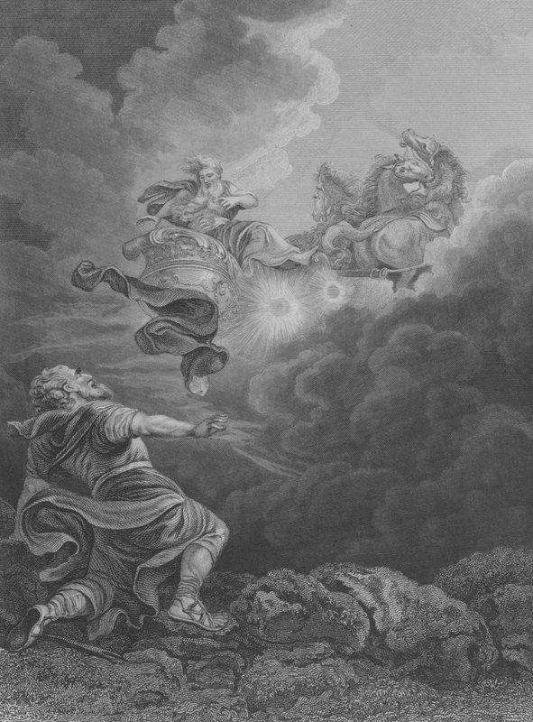 Illés felemelkedése, 2 Királyok 2, 1-13. vers (metszet) alkotó: Philippe de (after) Loutherbourg