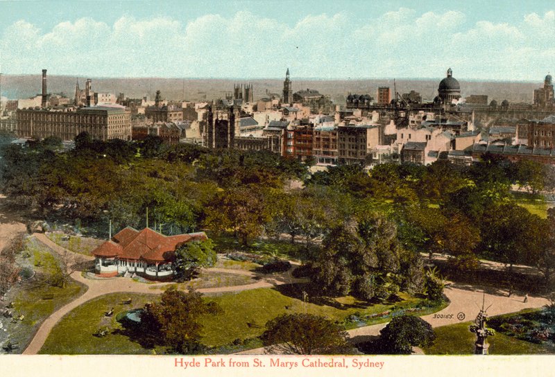 Hyde Park a Sydney-i St Marys Cathedralból (színes fotó) alkotó: Photographer Australian