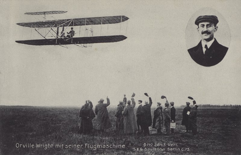 Orville Wright amerikai pilóta és repülő gépe (f/w fotó) alkotó: Photographer German