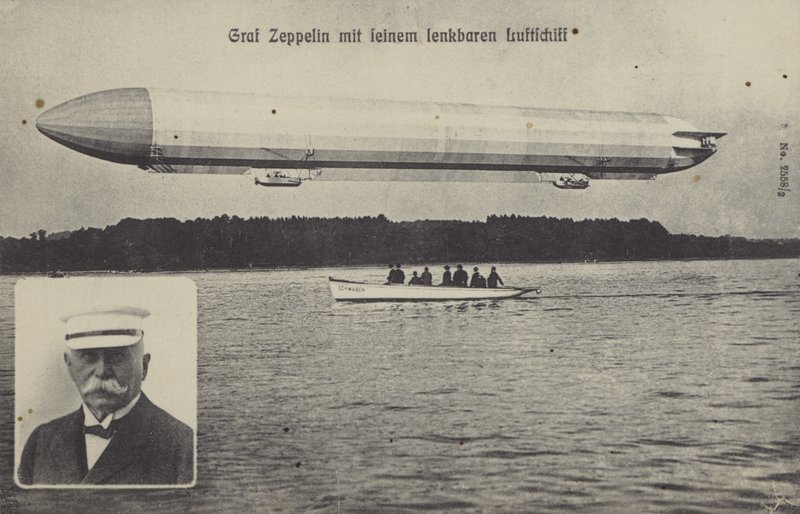 Graf Ferdinand von Zeppelin és egyik léghajója (f/w fotó) alkotó: Photographer German