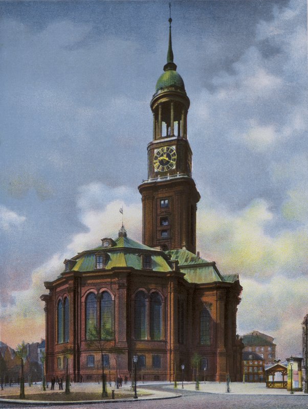 Hamburg: Michaeliskirche, 1906. június 3-án leégett, 1906-1212 között újjáépítették (fotó) alkotó: Photographer German