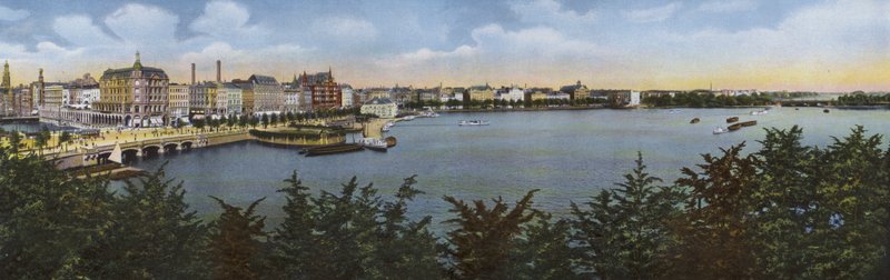 Hamburg: Panoráma a régi és az új Jungfernstiegről (fotó) alkotó: Photographer German