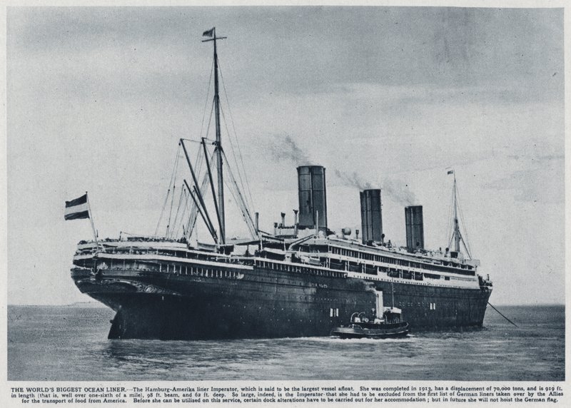 Imperator, 1913-ban a német Hamburg America Line számára épített óceánjáró, amelyet a szövetségesek használtak az amerikai csapatok visszaszállítására az Egyesült Államokba az első világháború után (f/w fotó) alkotó: Photographer German