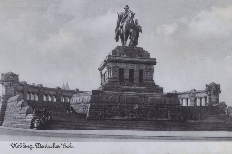 Vilmos császár emlékműve, Deutsches Eck, Koblenz, Németország (f/w fotó) alkotó: Photographer German