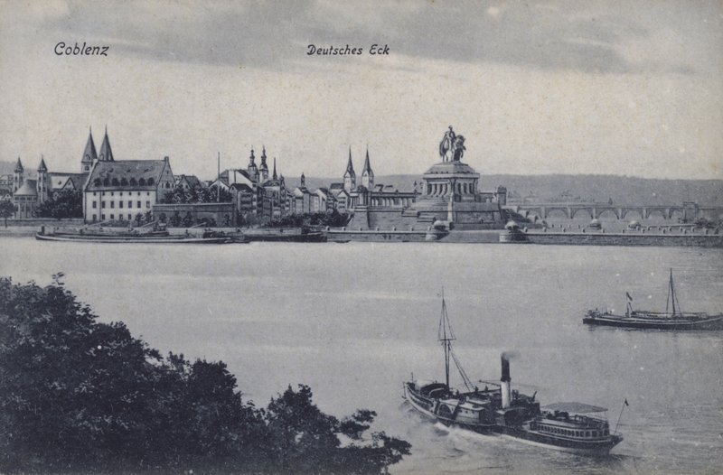 Vilmos császár emlékműve, Deutsches Eck, Koblenz, Németország (f/w fotó) alkotó: Photographer German