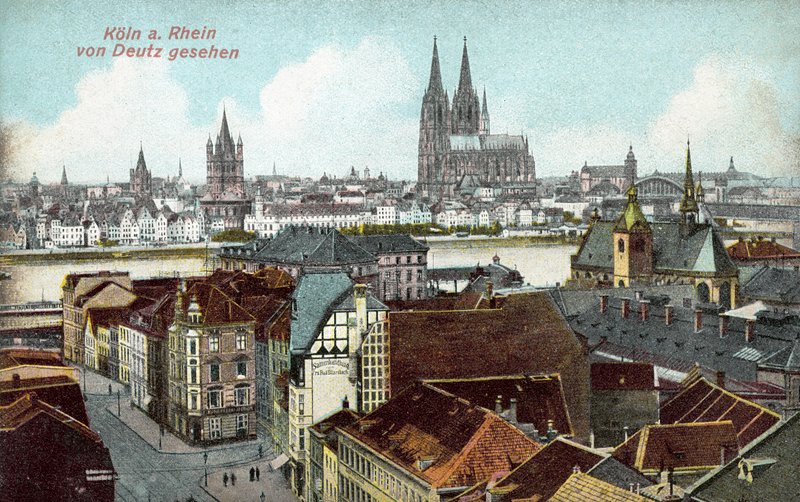 Köln kilátása a Rajnán túl a németországi Deutzból (színes fotó) alkotó: Photographer German