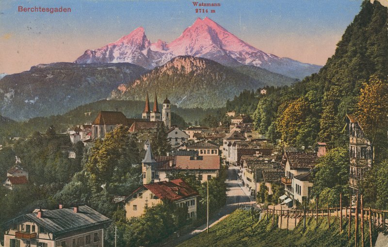 Watzmann-hegy Berchtesgadenben, Németországban. 1913-ban küldött képeslap. alkotó: Photographer German