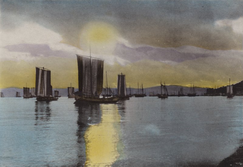 Japán, 1912 körül: Napnyugta, Akashi-part (fotó) alkotó: Photographer Japanese