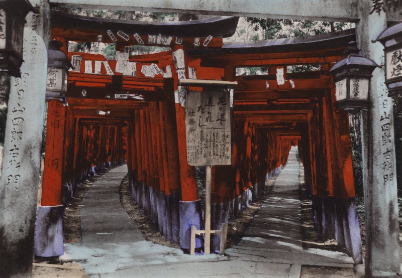 Japán, 1912 körül: Torii Avenues, Fushimi szentély Kiotó közelében (fotó) alkotó: Photographer Japanese