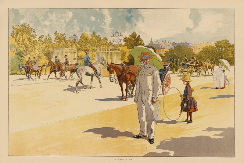 A Bois de Boulogne kapujánál, Párizs (színes litográfia) alkotó: Pierre Georges Jeanniot