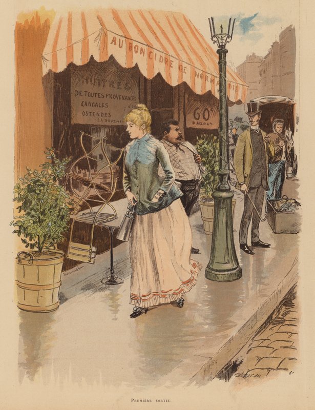 Első kirándulás egy párizsi reggelen (színes litográfia) alkotó: Pierre Georges Jeanniot