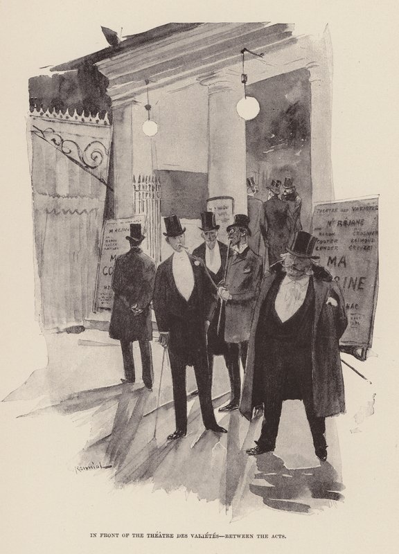 A Theatre des Varietes előtt, a felvonások között (metszet) alkotó: Pierre Georges Jeanniot