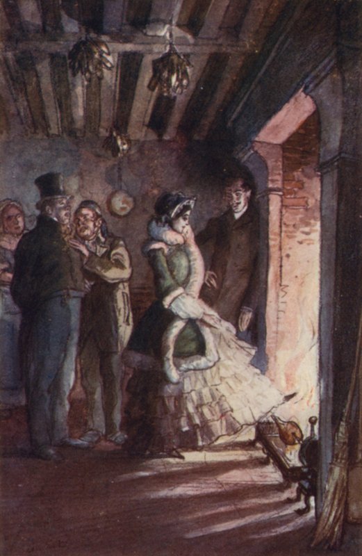 Madame Bovary bement a konyhába, felment a kandallóhoz (színes litho) alkotó: Pierre Georges Jeanniot