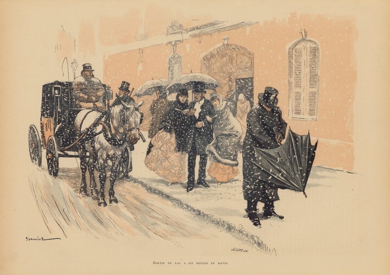 Bálról távozó párizsiak reggel hat órakor (színes litográfia) alkotó: Pierre Georges Jeanniot