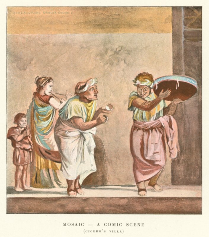 Mozaik, Komikus jelenet, Cicero villája (színes litó) alkotó: Pierre Gusman