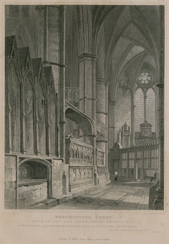 Kilátás a déli folyosóra, amely Sebert emlékművét, Westminster Abbey-t mutatja alkotó: Pieter Jansz. Quast