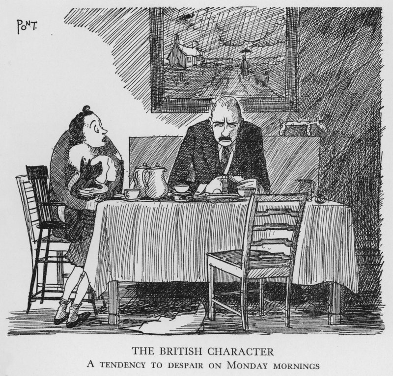 A brit karakter, hajlam a kétségbeesésre hétfő reggel (litho) alkotó: Pont