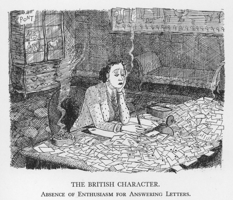 A brit karakter, a levélválaszolás iránti lelkesedés hiánya (litho) alkotó: Pont