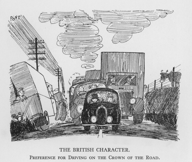 A brit karakter, előnyben részesítik a vezetést az út koronáján (litho) alkotó: Pont