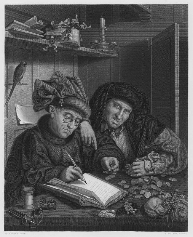 A fösvények, a képről a Királyi Gyűjteményben (metszet) alkotó: Quentin (after) Massys or Metsys