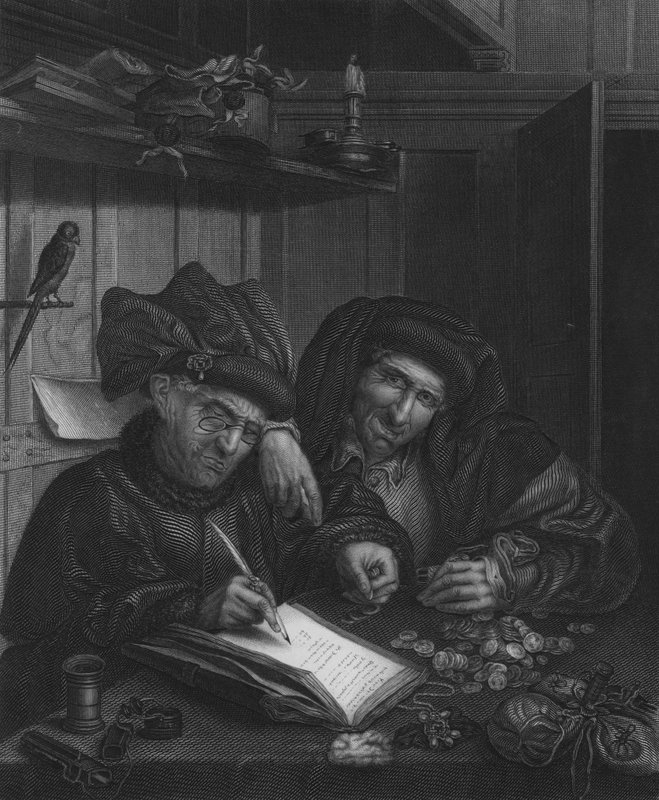 A pénzváltók (metszet) alkotó: Quentin (after) Massys or Metsys